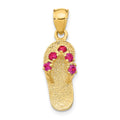 14k 3-D July/Red CZ Birthstone Flip Flop Pendant, 25 x 8 mm