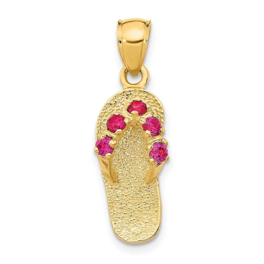 14k 3-D July/Red CZ Birthstone Flip Flop Pendant, 25 x 8 mm