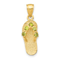 14k 3-D August/Green CZ Birthstone Flip Flop Pendant, 25 x 8 mm