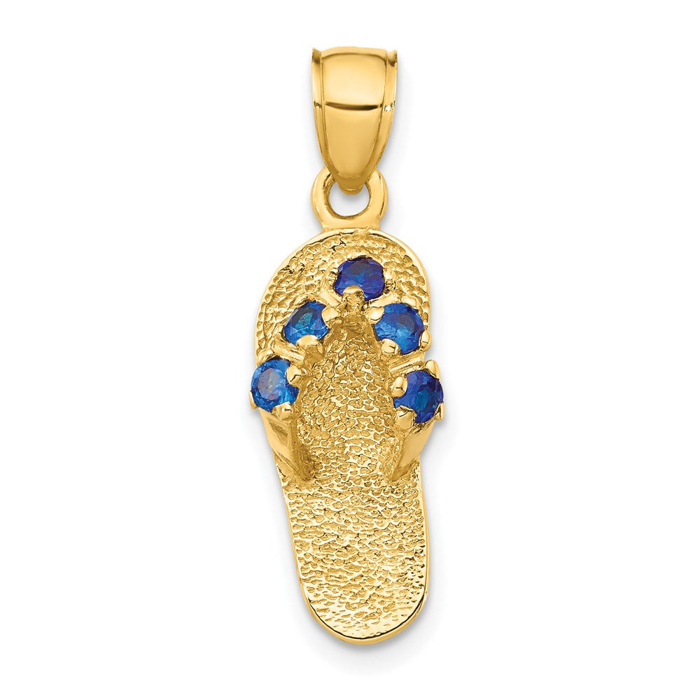 14k 3-D September/Blue CZ Birthstone Flip Flop Pendant, 25 x 8 mm