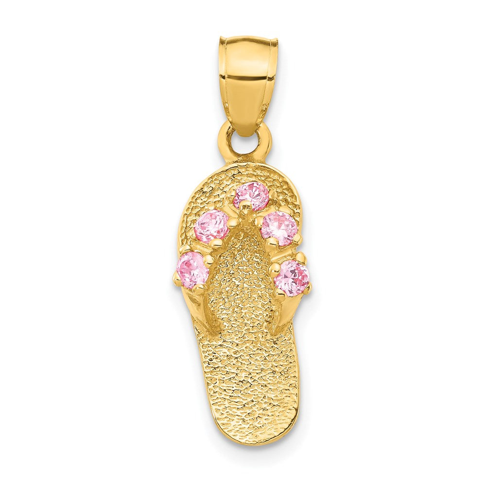 14k 3-D October/Pink CZ Birthstone Flip Flop Pendant, 25 x 8 mm