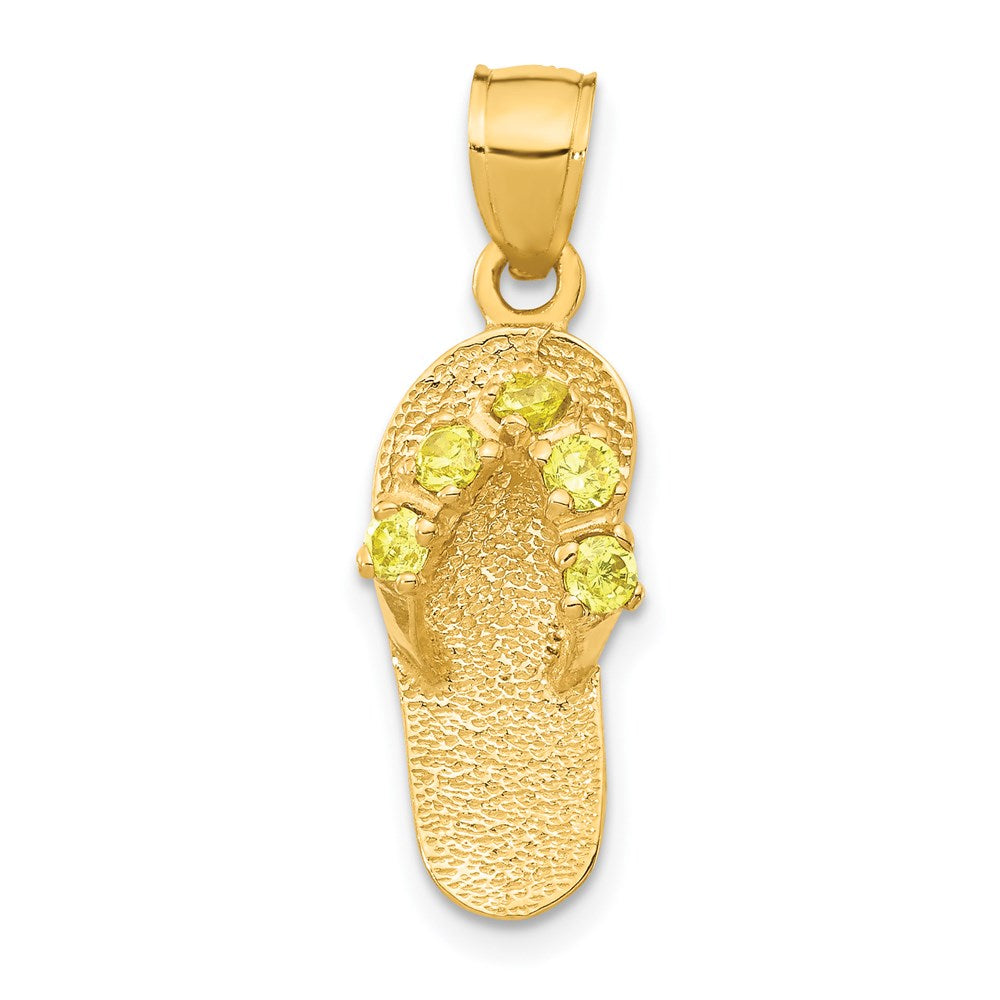 14k 3-D November/Yellow CZ Birthstone Flip Flop Pendant, 25 x 8 mm