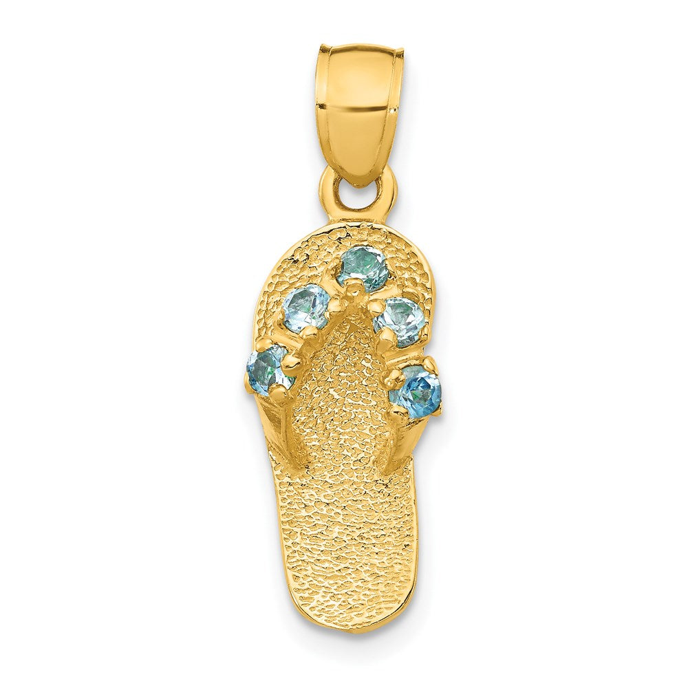 14k 3-D December/Blue CZ Birthstone Flip Flop Pendant, 25 x 8 mm
