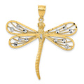 14K and White Rhodium Diamond-cut Filigree Dragonfly Pendant, 42 x 41 mm