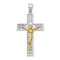 14k Two-tone Crucifix with Flower Center Pendant, 51 x 27 mm