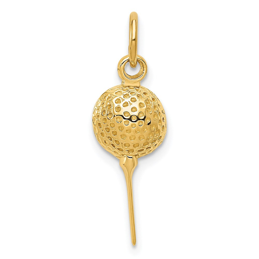 14k Domed Golf Ball on Tee Charm, 24 x 8 mm