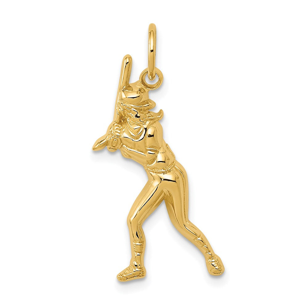 14k Female Baseball Batter Charm, 28 x 11 mm