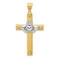 14k Two-tone Large Claddagh Cross Pendant, 47 x 25 mm