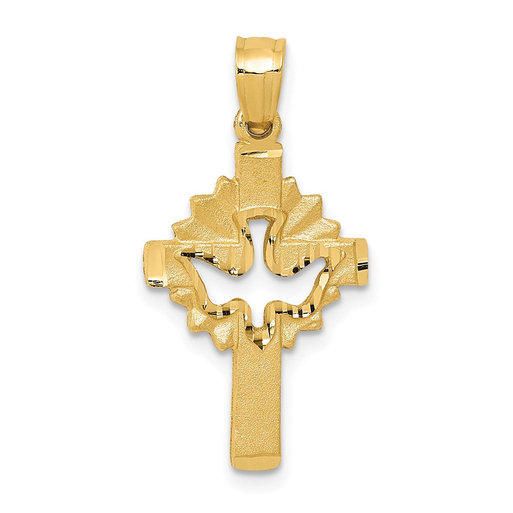14k Satin Diamond-cut Dove Cross Charm, 27 x 14 mm