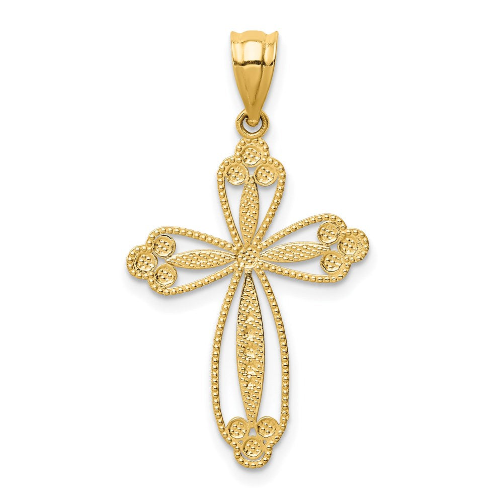 14K Budded Cross Pendant, 32 x 18 mm