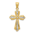 14K with White Rhodium Diamond Cut Cross Charm, 32 x 17 mm