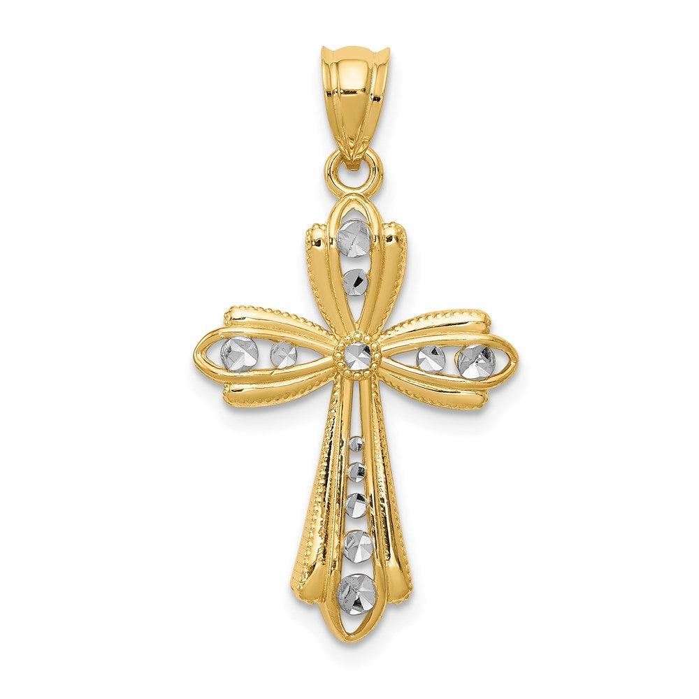 14K with White Rhodium Diamond Cut Cross Charm, 32 x 17 mm