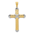 14K and White Rhodium Greek Key -X- Center Cross Pendant, 53 x 30 mm