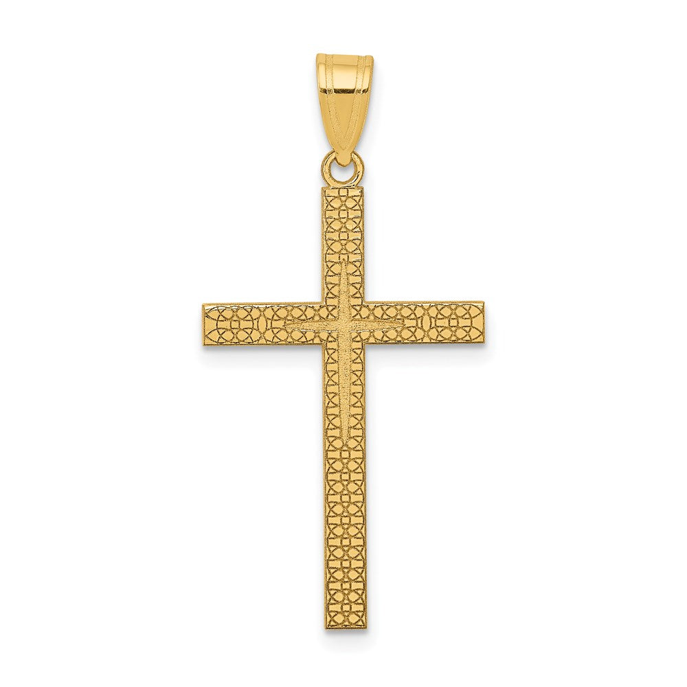 14K Diamond-cut Latin Cross Pendant, 34 x 16 mm