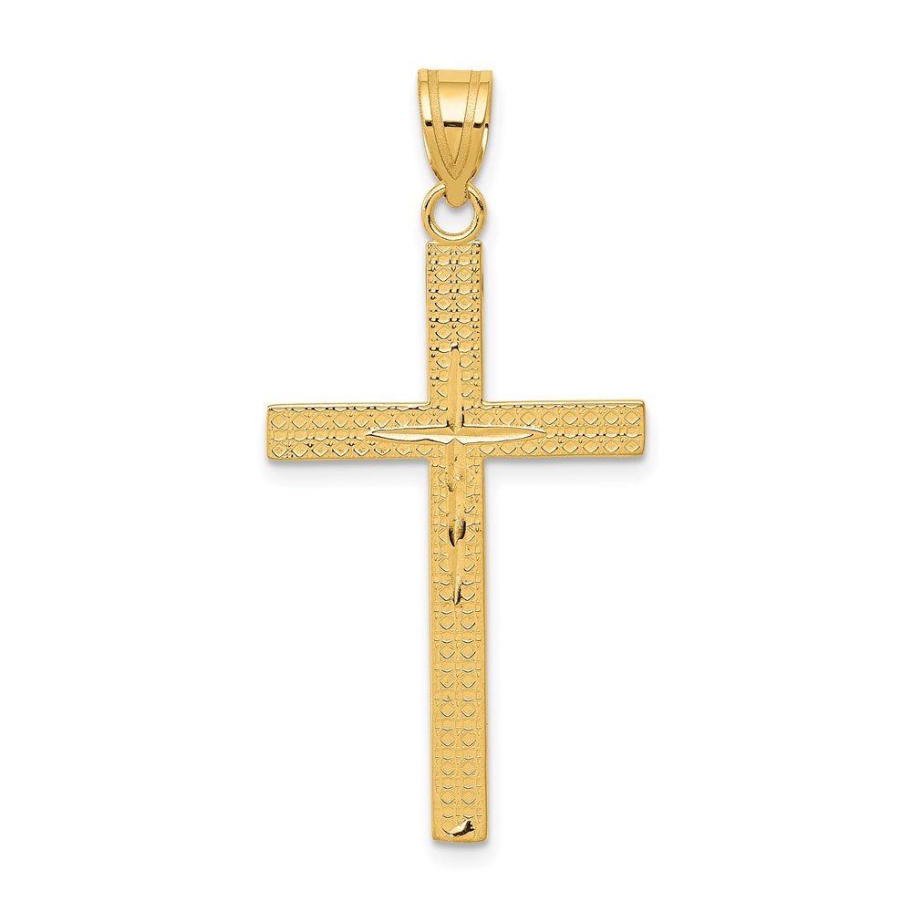 14K Diamond-cut Latin Cross Pendant, 41 x 20 mm