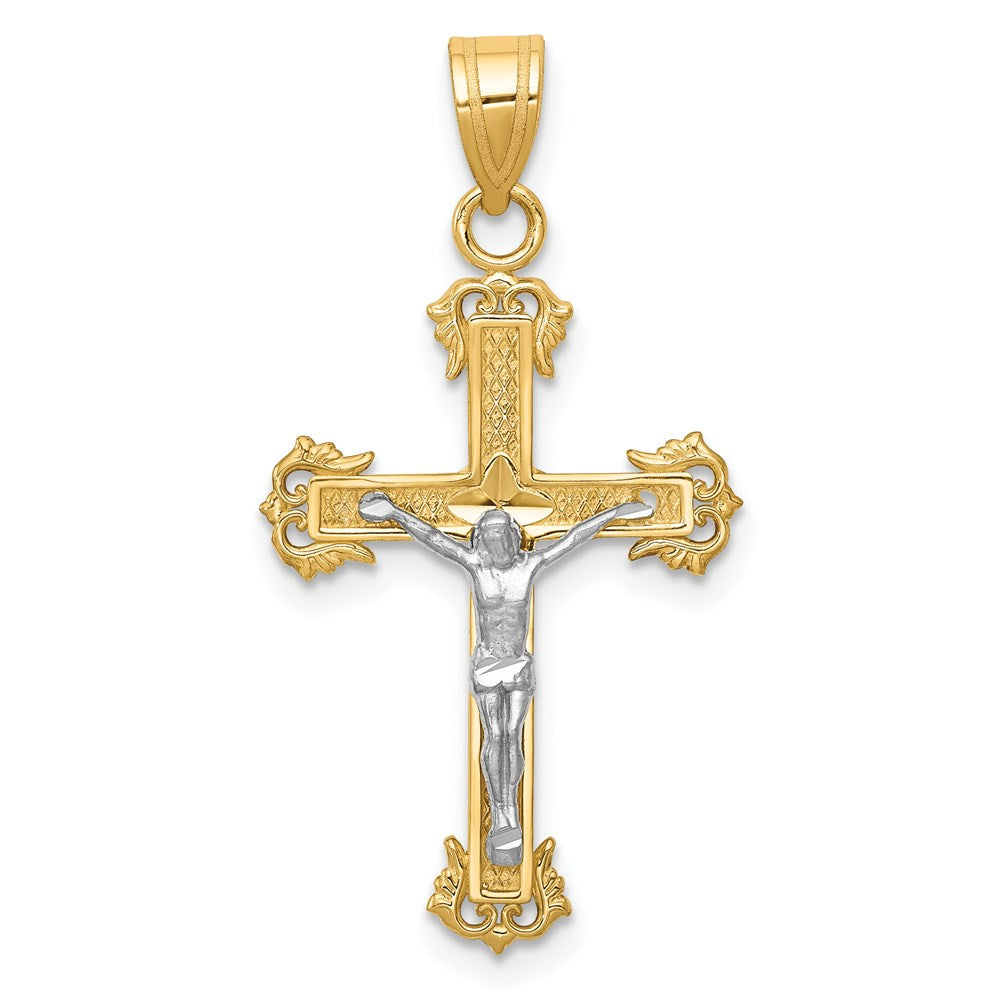 14K Two-tone Diamond-cut Crucifix Pendant, 33 x 16 mm