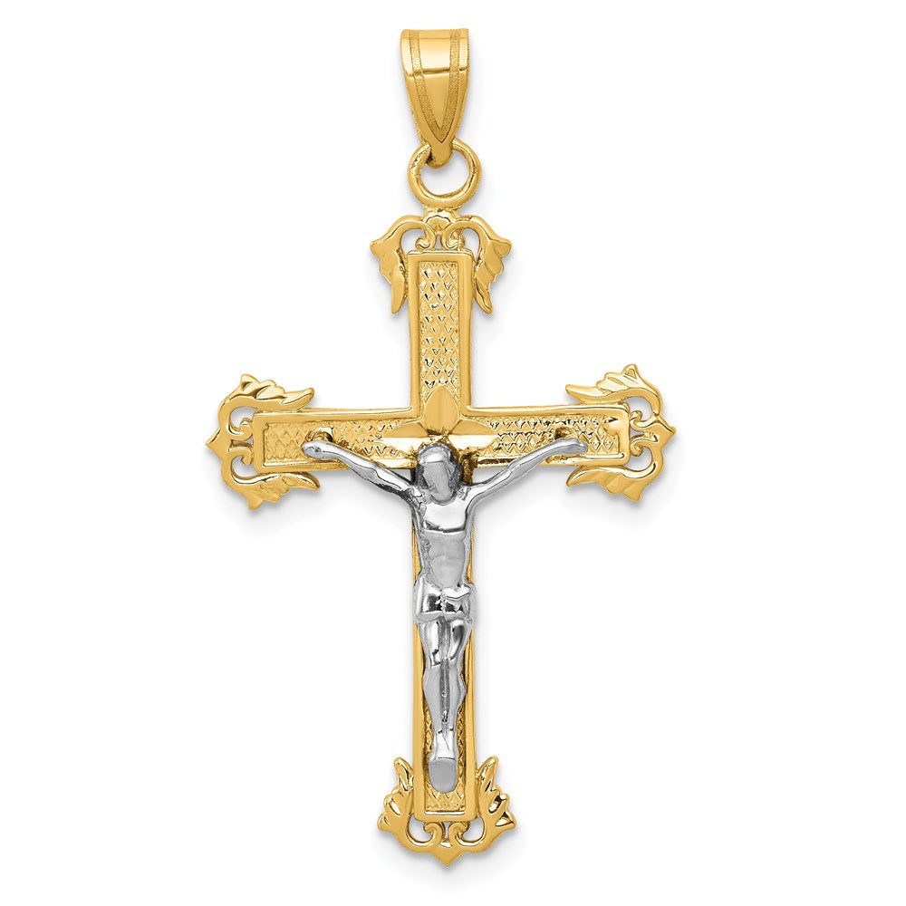 14K Two-tone Diamond-cut Crucifix Pendant, 40 x 22 mm