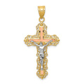 14K Tri-color Diamond-cut Filigree Crucifix Pendant, 43 x 21 mm