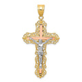 14K Tri-color Diamond-cut Filigree Crucifix Pendant, 50 x 25 mm
