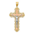 14K Tri-color Diamond-cut Filigree Crucifix Pendant, 61 x 31 mm