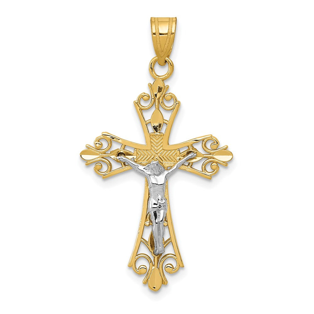 14K Two-tone Crucifix Pendant, 35 x 20 mm