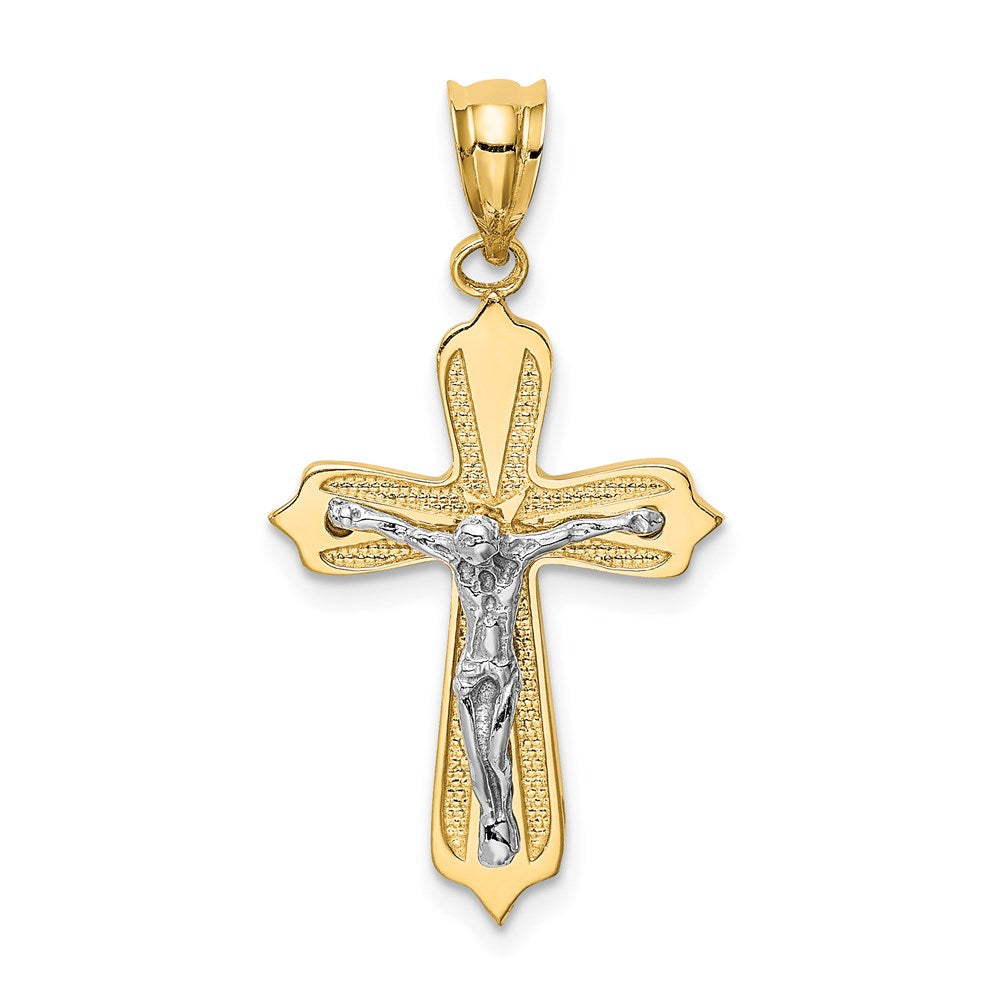 14K Two-tone Crucifix Pendant, 30 x 18 mm