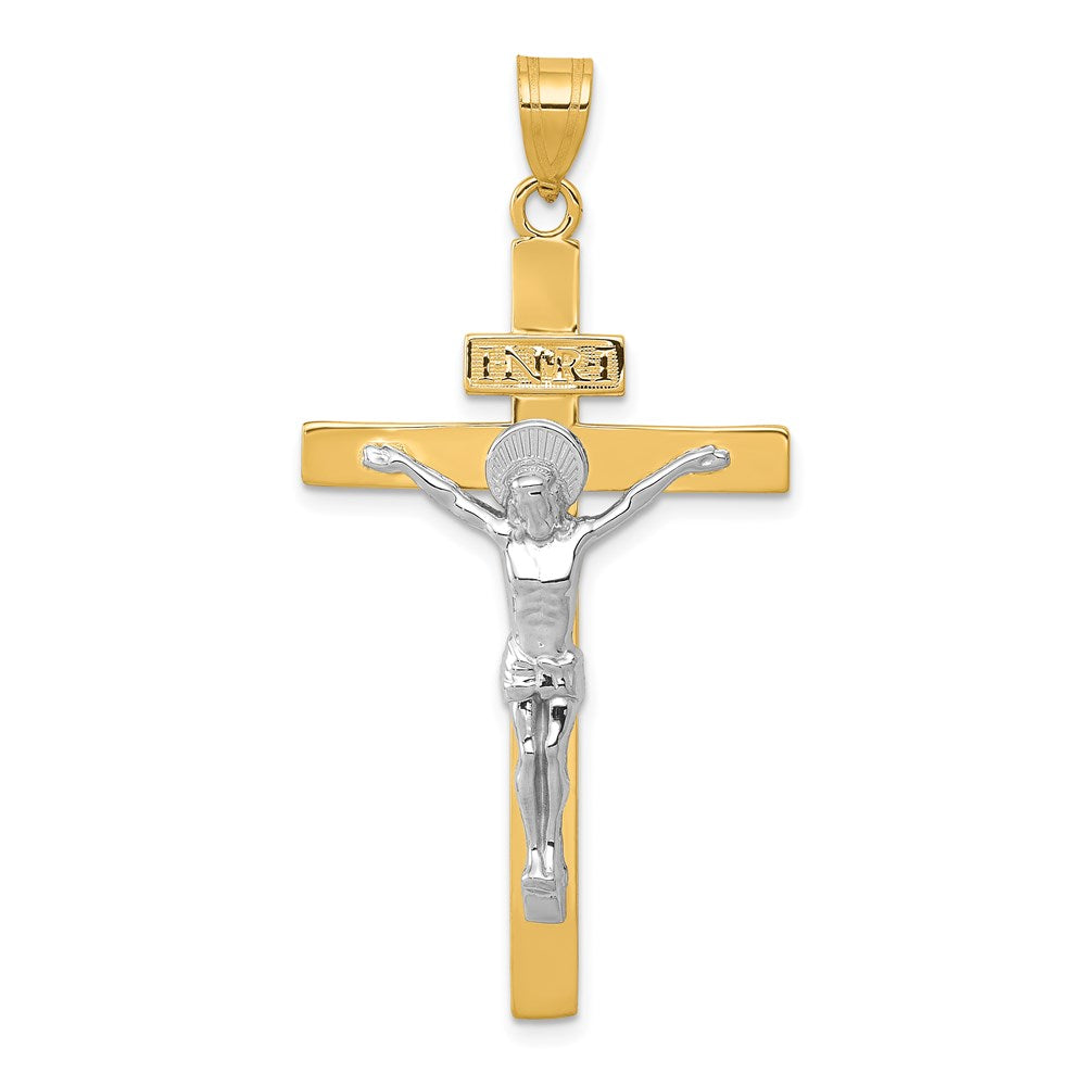 14K Two-tone INRI Crucifix Pendant, 49 x 25 mm