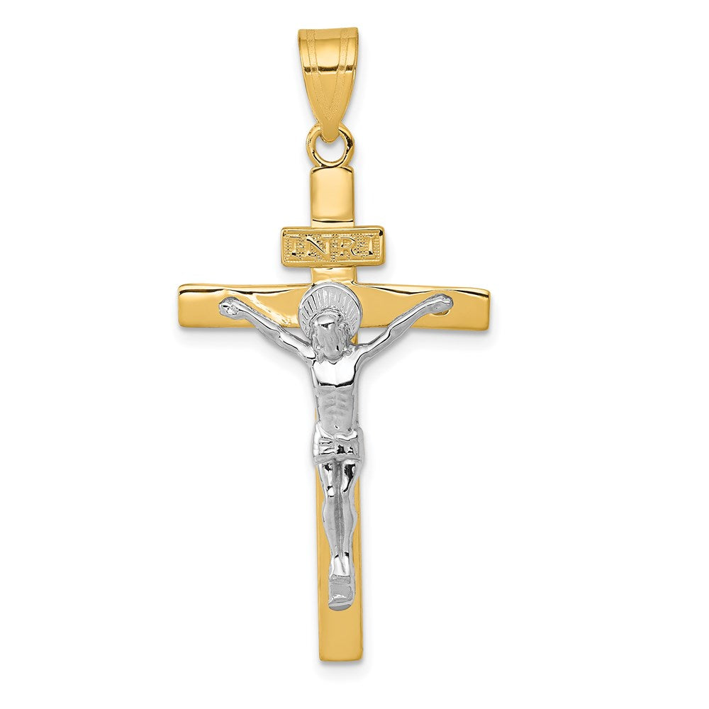 14K Two-tone INRI Crucifix Pendant, 40 x 21 mm