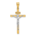 14K Two-tone INRI Crucifix Pendant, 37 x 17 mm