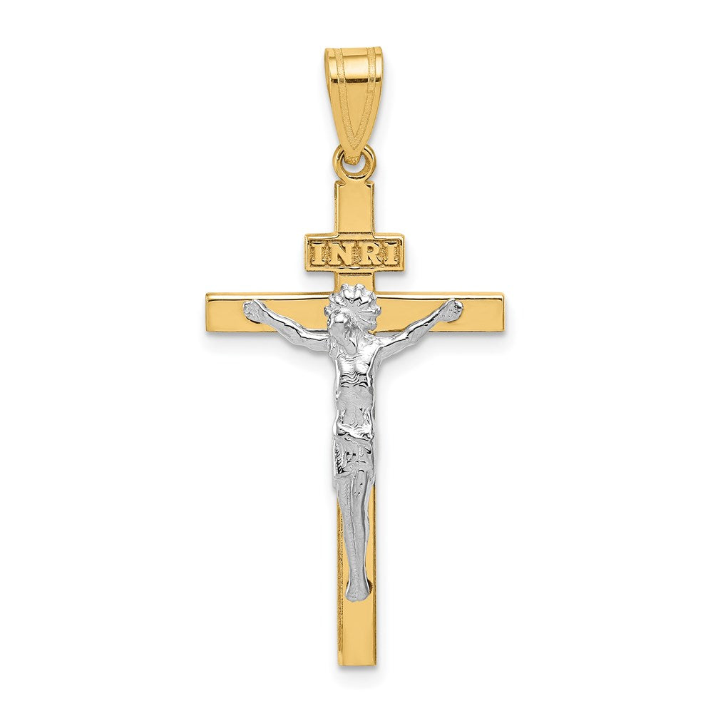 14K Two-tone INRI Crucifix Pendant, 37 x 17 mm