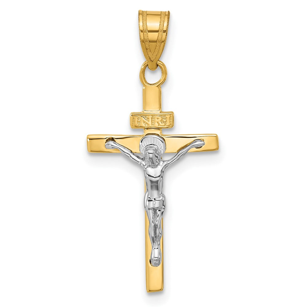 14K Two-tone INRI Crucifix Pendant, 30 x 14 mm