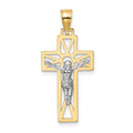 14K Two-tone Crucifix Pendant, 30 x 13 mm