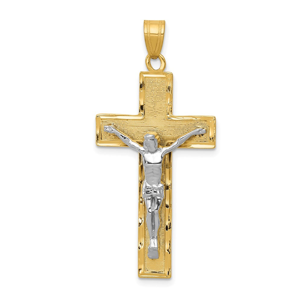 14K Two-tone Diamond-cut Crucifix Pendant, 40 x 19 mm
