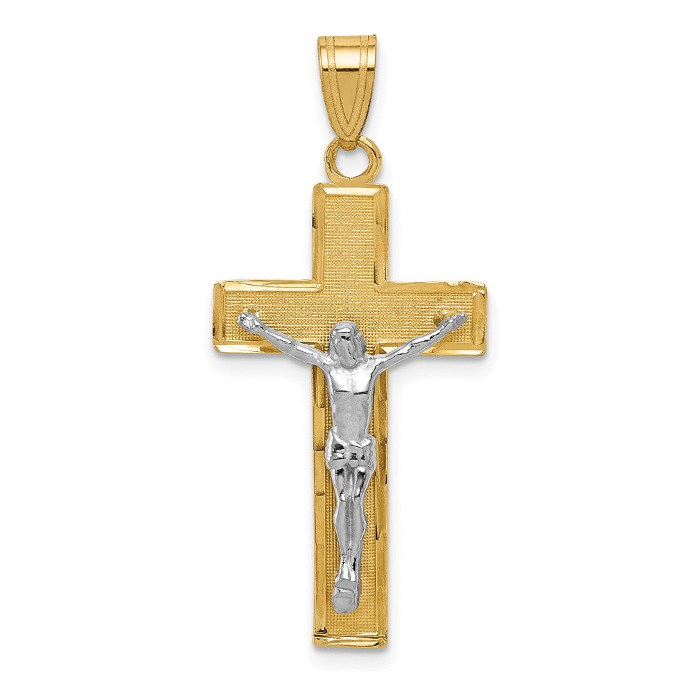 14K Two-tone Diamond-cut Crucifix Pendant, 36 x 16 mm