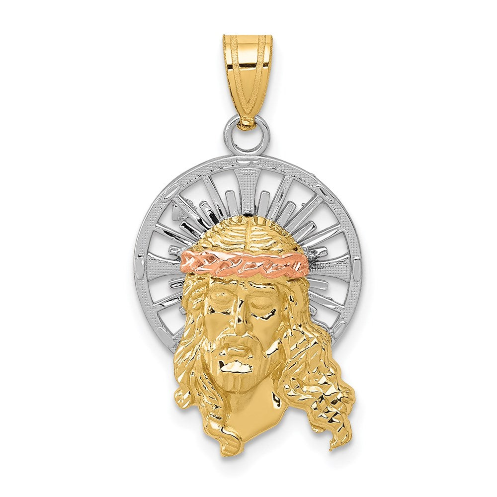 14K Tri-color Diamond-cut Christ Charm, 28 x 16 mm