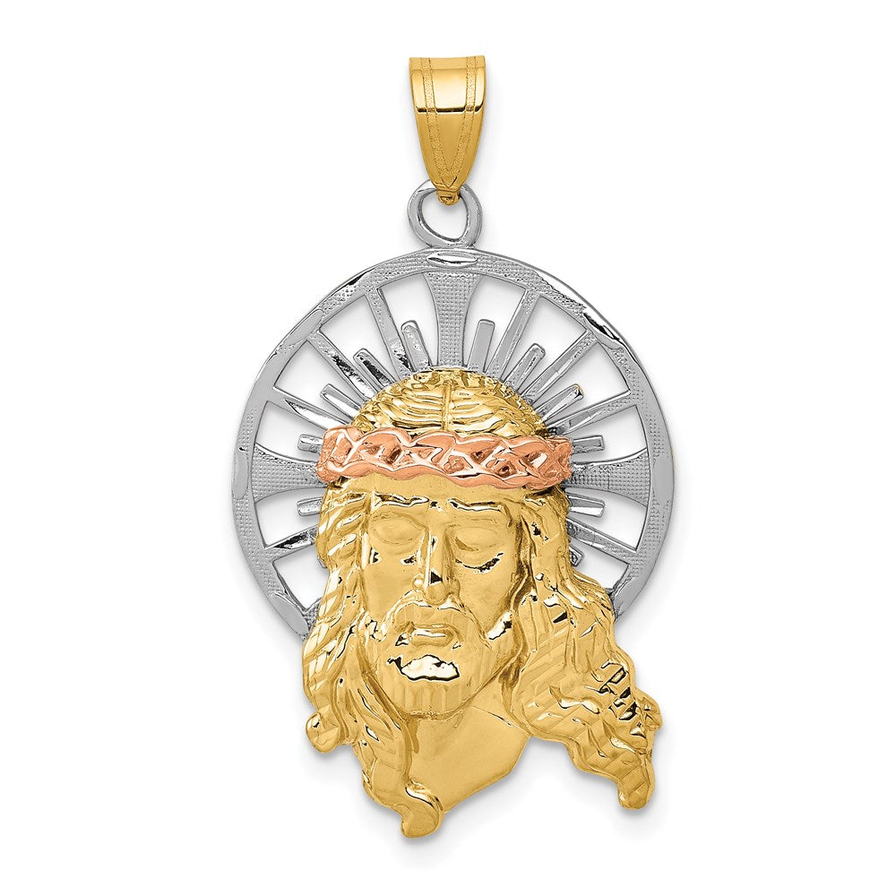 14K Tri-color Diamond-cut Christ Charm, 35 x 20 mm