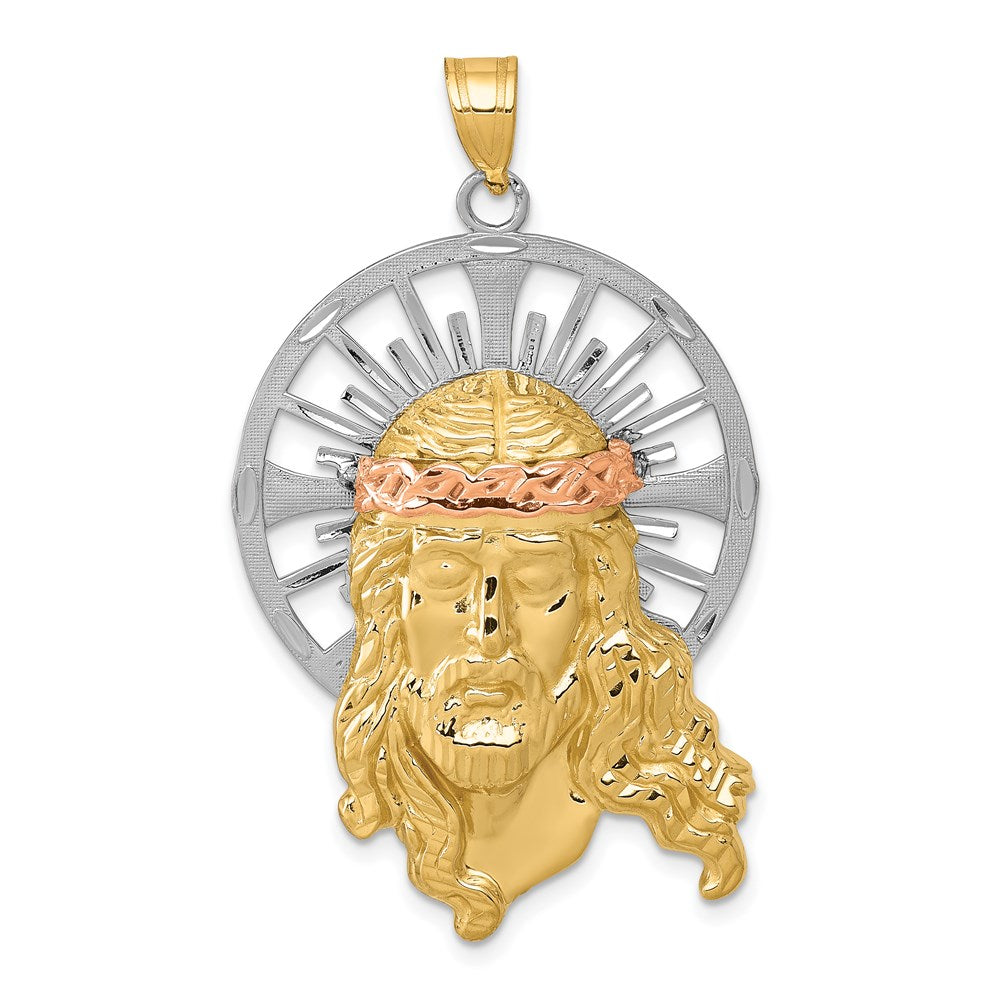 14K Tri-color Diamond-cut Christ Pendant, 48 x 28 mm