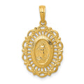14k Polished and Satin Solid Miraculous Medal Scalloped Edge Oval Pendant, 26.2 x 15.6 mm