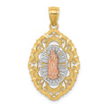 14k Tri-color Our Lady of Guadalupe Oval Pendant, 34 x 18 mm