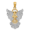 14k and White Rhodium Filigree Angel Pendant, 28 x 18 mm, 1.09 g