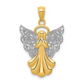 14k and White Rhodium Filigree Angel Pendant, 28 x 18 mm, 1.12 g