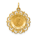 14k Polished and Satin Solid Our Lady of Sorrows Medal Scalloped Edge Round Pendant, 23 x 19 mm