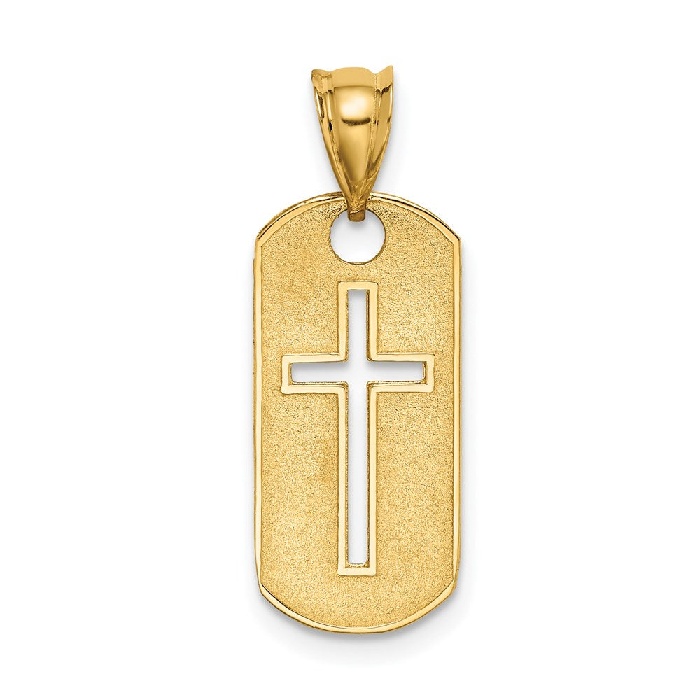 14k Polished Cross Cut-out Dog Tag Pendant, 25 x 10 mm