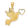 14K Dove with Heart Pendant, 26 x 23 mm