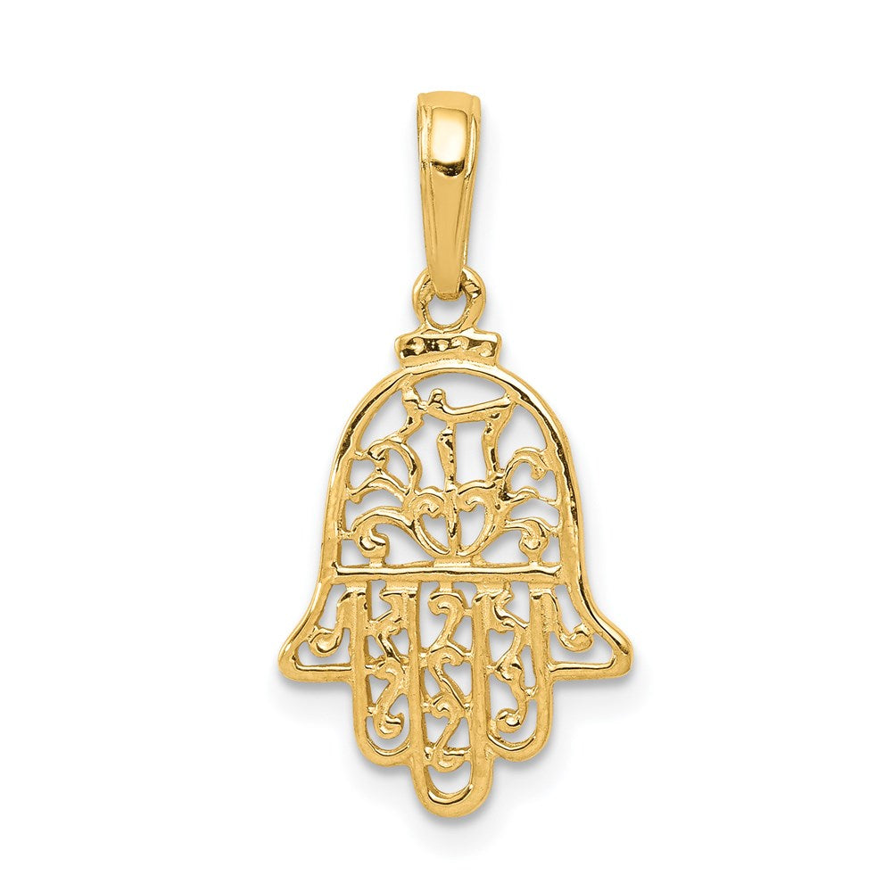 14k Filigree Chamseh Pendant, 23 x 12 mm