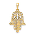 14K Filigree Chamseh Pendant, 30 x 17 mm