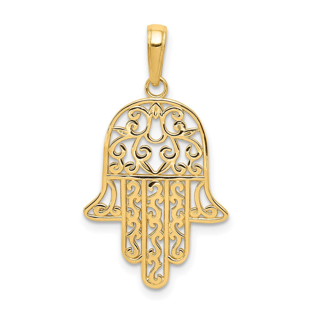 14K Filigree Chamseh Pendant, 30 x 17 mm