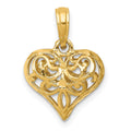 14K Polished 3-D Filigree Puffed Heart Pendant, 20 x 13 mm