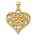 14K Polished 3-D Filigree Puffed Heart Pendant, 25 x 20 mm