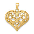 14K Polished 3-D Filigree Puffed Heart Pendant, 29 x 24 mm